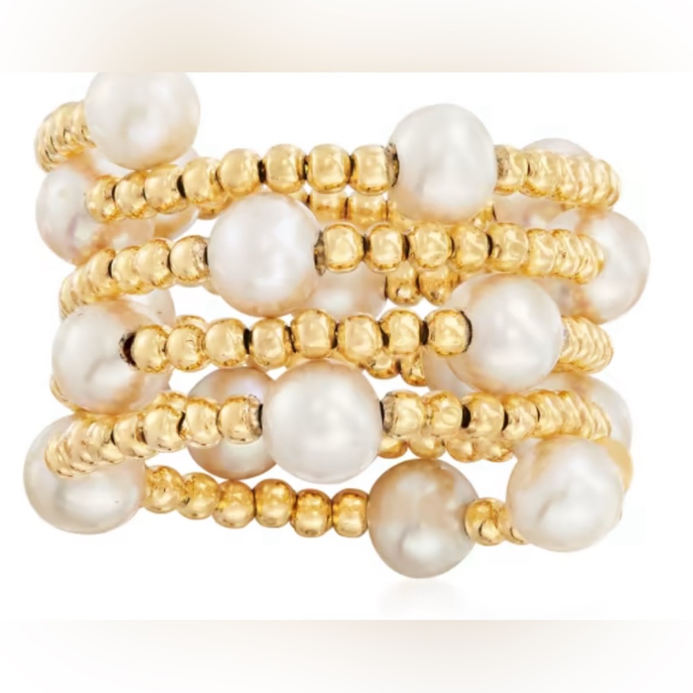 Ross Simons 4-5mm Cultured Pearl Adjustable Beaded Wrap Ring in 14kt Yellow Gold